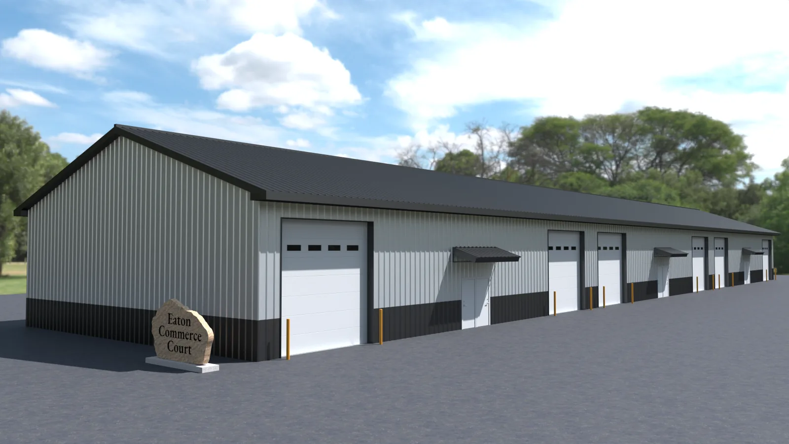 Architectural rendering of Eaton Commerce Court heated garage suites